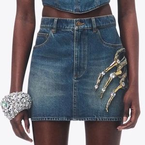 AREA Blue Denim Mini Skirt with Crystal Embellishment